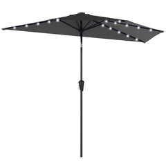 Half Outdoor Patio Umbrella with Solar LED Lights Half Umbrella with Crank 105.1" x 53.5" Black