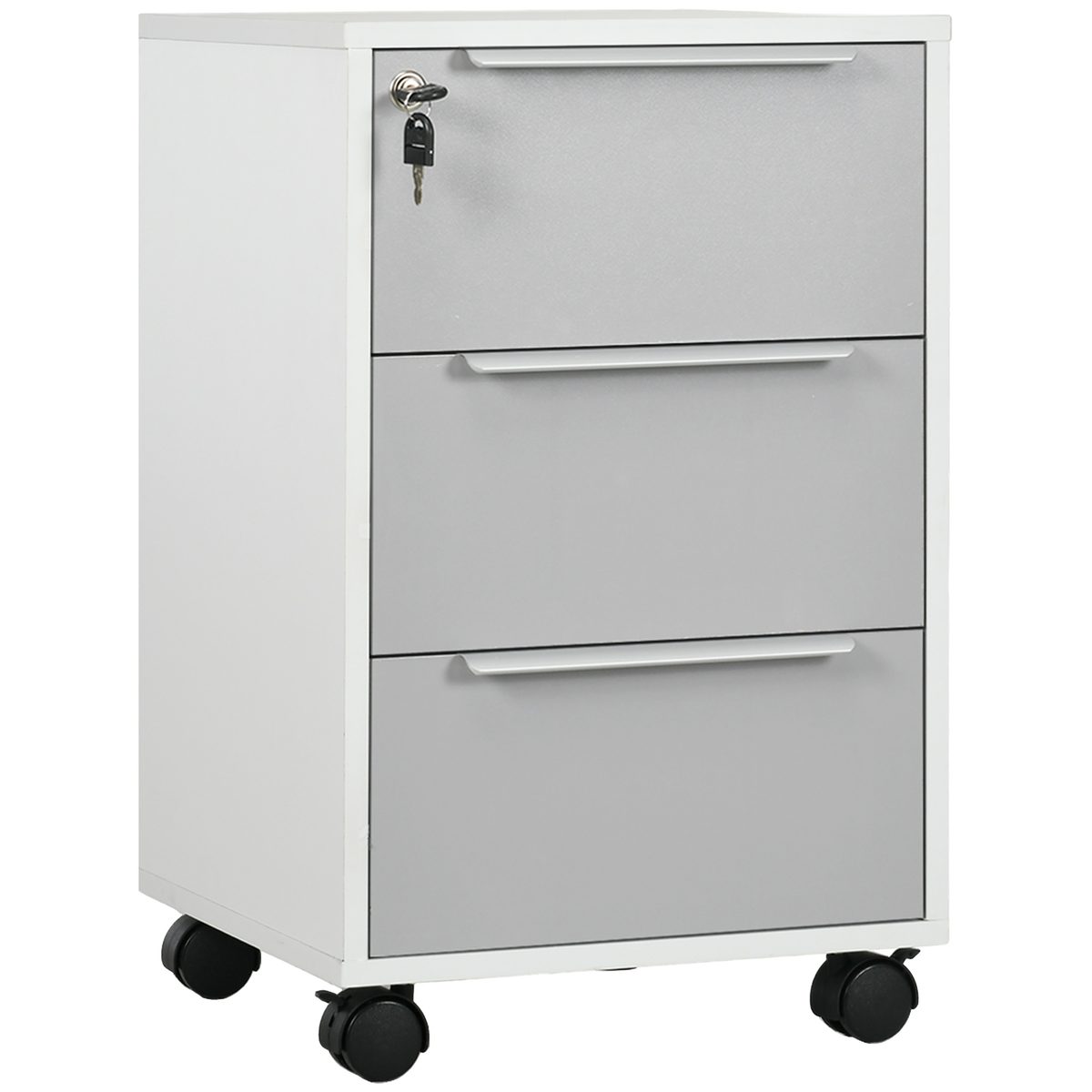 3 Drawer File Cabinet with Wheels, Vertical Filing Cabinet with Lock, Grey