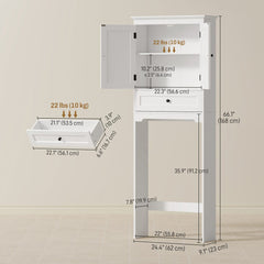 Over The Toilet Storage, Modern Bathroom Cabinet Over Toilet with Drawer, Cabinet and Adjustable Shelf, White