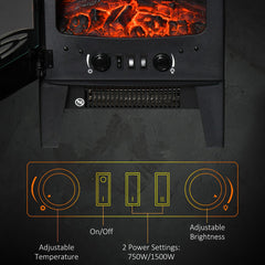 Electric Fireplace Heater, Freestanding Fireplace Stove with Realistic Adjustable Flame Effect and Adjustable Temperature, Overheating Safety Protection, 750W/1500W, Black