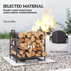 Heavy Duty Log Stand, Firewood Rack Outdoor with Handles, Wood Storage Holder for Fireplace, Black