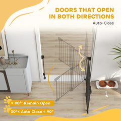 29"-44" Wide Dog Gate, 29" H, Pet Gate with Auto-Close, Single Hand Operation, Wall-Mounted, No-Threshold Design