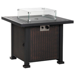 32" Propane Gas Fire Pit Table, 50,000 BTU Square Patio Table with Fire Pit, Wind Guard, Lid, CSA Certified, Black