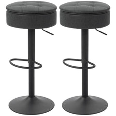 Set of 2 Barstools with Storage, Swivel Bar Stools with PU Leather Upholstered, Footrest, Steel Base, Black