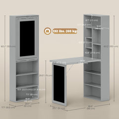 Fold-out Convertible Office Desk, Wall Mount Computer Desk with Blackboard and Side Shelf, Charcoal Grey