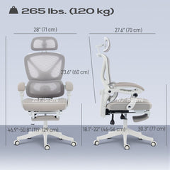 Mesh Desk Chair with Adjustable Headrest, Reclining Ergonomic Office Chair with Footrest, Light Grey