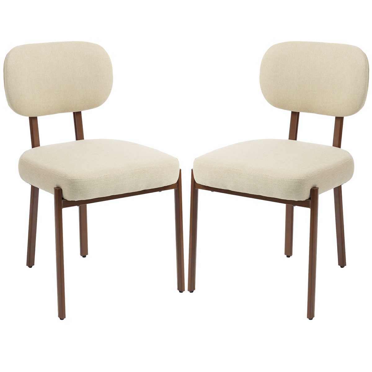 Upholstered Linen Fabric Kitchen Chairs, Modern Dining Chairs Set of 2 with Metal Legs, Beige