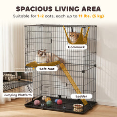 2-Tier Cat Cage Indoor, Detachable Metal Wire Kennel with Hammock, Platform, Tray and Cushion for 1-2 Kittens
