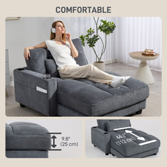 58" Chaise Lounge Indoor, Oversized Corduroy Sofa Bed with 2 Cup Holders, Pillow, Deep Seat Sleeper Couch, Dark Grey