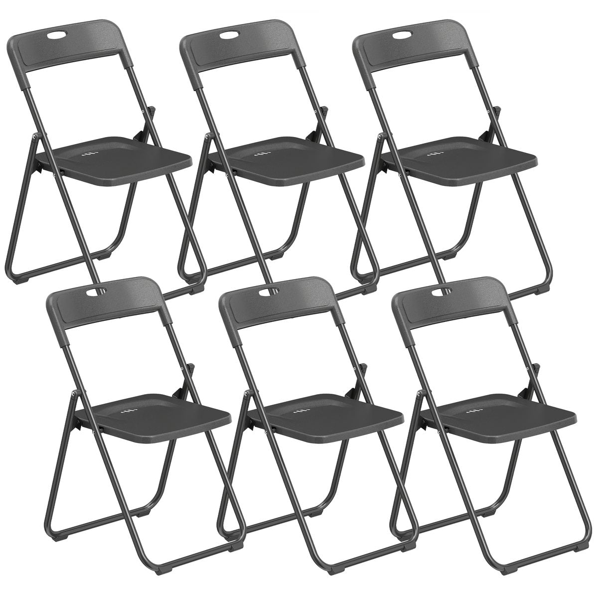 Folding Chairs 6 Pack, Plastic Foldable Chairs with Vent, Carry Hole and Steel Frame for Home, Office, Dining, Black