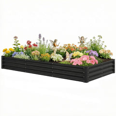 8 x 4 x 1ft Galvanized Raised Garden Bed, Reinforced Outdoor Planter Box with Open Bottom, Black