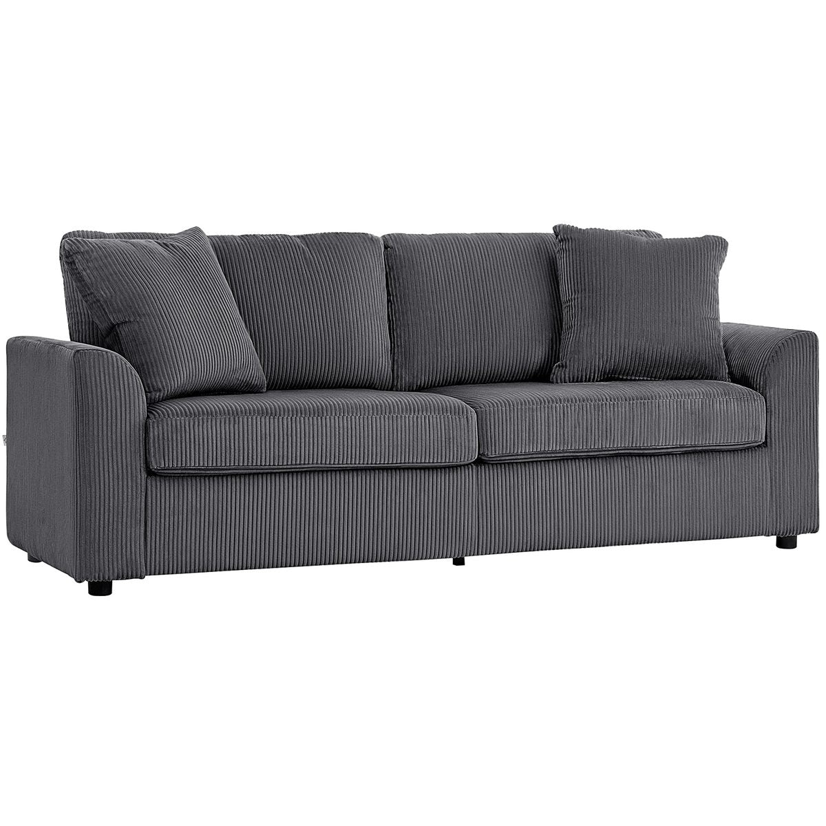 3 Seater Sofa, 83.5" Modern Upholstered Couch with Pocket Spring and 2 Scatter Cushions for Living Room, Dark Grey