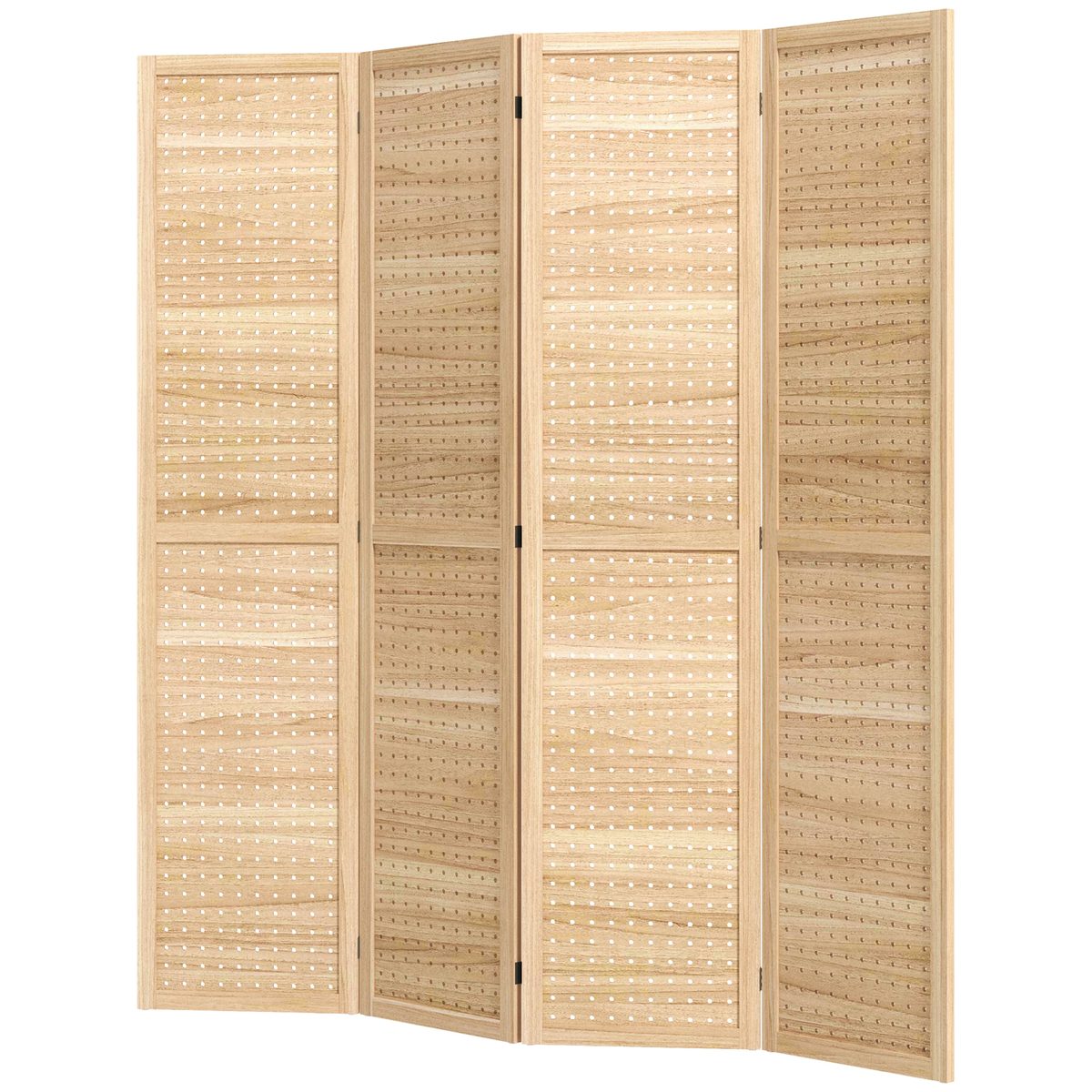 5.6 Ft. Tall 4-Panel Room Divider, Pegboard Panel Freestanding Folding Privacy Screen Panels, Partition Wall Divider for Indoor Bedroom Office, Natural