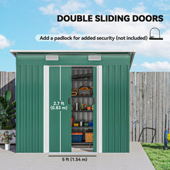 7'x 4' Metal Patio Storage Shed Garden Lockable Shed Tool Utility Storage Unit, Green
