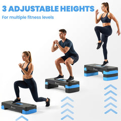 Aerobic Exercise Step Platform, 4"/6"/8" Adjustable Aerobic Stepper with Risers, Workout Stepper for Home Gym, Blue