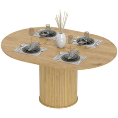 Extendable Kitchen Table for 6-8, 43.5"-59" Farmhouse Dining Table with Pedestal Base Natural Wood Finish