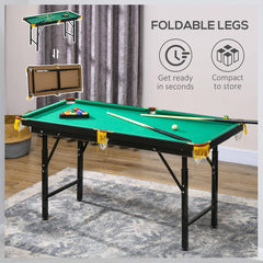 55" Pool Table Set Folding Billiard Table with Adjustable Height, 2 Cues, 16 Balls, 2 Chalks, Triangle, Brush, Green