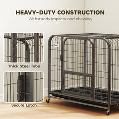 37 Inch Heavy Duty Dog Crate, Large Metal Dog Cage with Lockable Wheels and Removable Tray