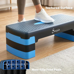 Aerobic Exercise Step Platform, 4"/6"/8" Adjustable Aerobic Stepper with Risers, Workout Stepper for Home Gym, Blue