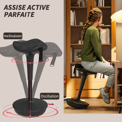 Swivel Standing Desk Chair, Adjustable Active Ergonomic Standing Stool, Backless Wobble Stool Chair, Black