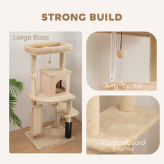 52 Inch Cat Tree with Scratching Posts, Cat Bed, Condo, Grooming Brush, Jumping Platforms, Toy Balls, Anti-tip Kit