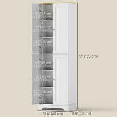 72" Tall Pantry Cabinet, Kitchen Pantry Cabinet with Adjustable Shelves, Storage Cabinet with 4 Doors, White