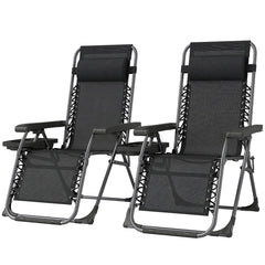 Zero Gravity Chair Set of 2, Folding Reclining Outdoor Lounge Chair with Cup Holder, Headrest, Black