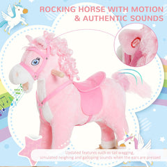 Kids Plush Rocking Horse Child Ride On Toy Rocker with Realistic Sounds Pink