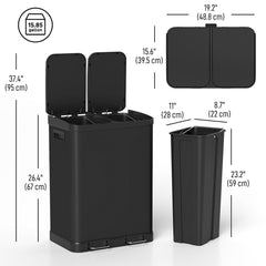 Kitchen Garbage Bin, 2 x 7.9 Gal (2 x 30 L) Trash Can, Soft-Close Garbage Can with Removable Inner Buckets, Black