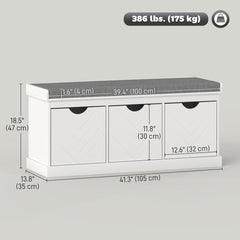 Shoe Storage Bench, Linen-Look Entryway Bench with 3 Removable Drawers and Padded Seat Cushion for Hallway, White