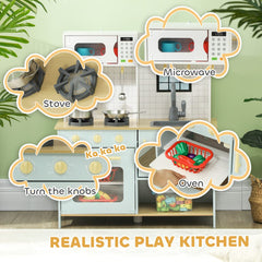 Pretend Play Kitchen, Kids Kitchen Playset with Stove Microwave Oven, Turning Knobs, Cooking Accessories