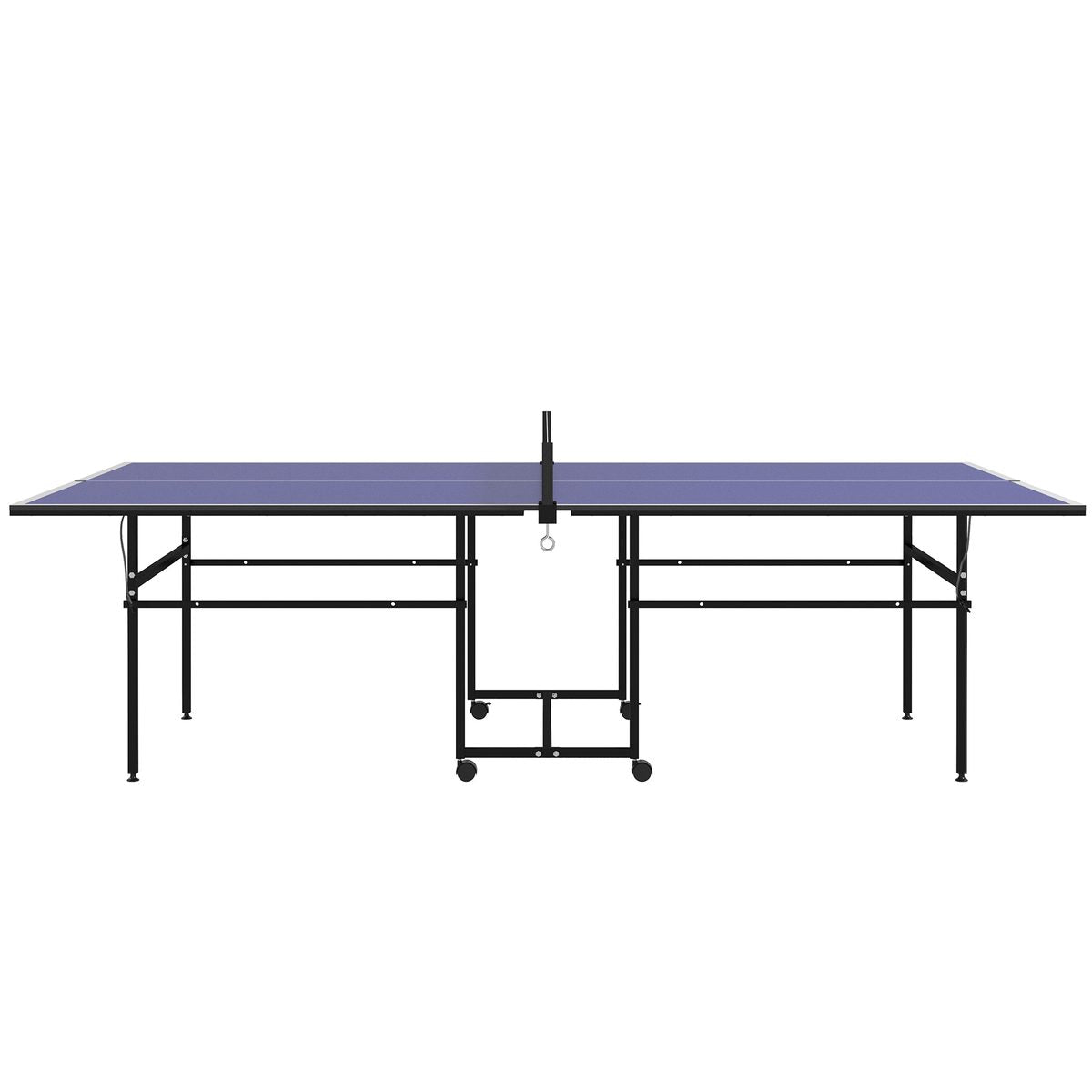 Full Size Table Tennis Table, Folding Ping Pong Table with Net, Paddles, Balls and Wheels, Blue