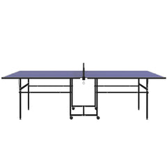 Full Size Table Tennis Table, Folding Ping Pong Table with Net, Paddles, Balls and Wheels, Blue