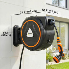 Retractable Garden Hose Reel, 1/2" x 92ft Wall Mounted Hose Reel with 12-Pattern Nozzles, Auto Retraction, Self-Locking