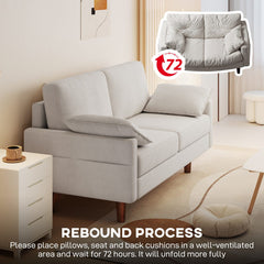 3 Seater Sofa, Velvet Upholstered Couch with Spring Cushions, Rubber Wood Legs and 2 Pillows, Cream White