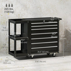 7-Drawer Rolling Tool Chest with Detachable Side Shelf, Lockable Tool Cabinet Box Organizer with Wheels, Black