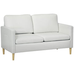 56" 2 Seat Sofa, Modern Love Seats Furniture, Upholstered 2 Seater Couch with Side Pockets, Solid Wood Frame, White
