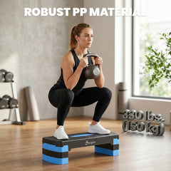 Aerobic Exercise Step Platform, 4"/6"/8" Adjustable Aerobic Stepper with Risers, Workout Stepper for Home Gym, Blue