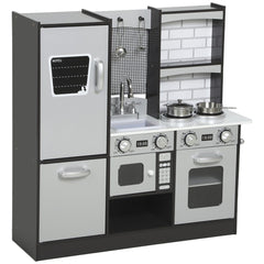 Play Kitchen for Kids, Pretend Kids Kitchen Playset with Switch Knob Sound, Accessories for Ages 3-8 Years, Dark Brown