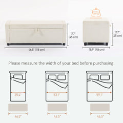 Storage Ottoman, Upholstered Corduroy End of Bed Bench with Thick Padding, Storage Bench for Bedroom, Beige
