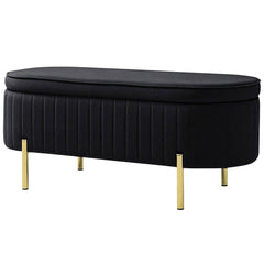 Upholstered Bedroom Bench, Channel Tufted Ottoman Bench with Thick Padding and Metal Legs, Black