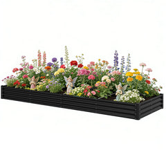8 x 4 x 1ft Galvanized Raised Garden Bed, Reinforced Outdoor Planter Box with Open Bottom, Black