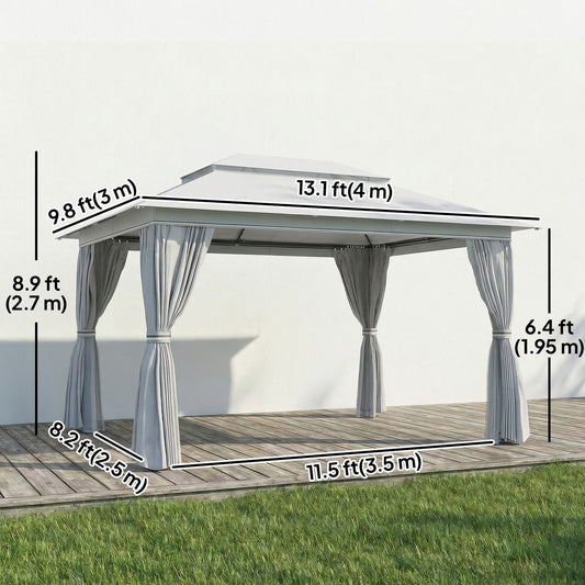 10' x 13' Patio Gazebo, UPF50+ Double Roof Outdoor Gazebo Canopy with Netting and Curtains, Steel Frame, Dark Grey