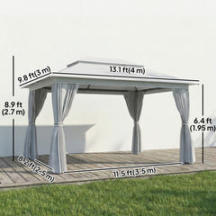 10' x 13' Patio Gazebo, UPF50+ Double Roof Outdoor Gazebo Canopy with Netting and Curtains, Steel Frame, Dark Grey