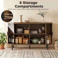 Fluted Sideboard Buffet Cabinet, 55" Mid Century Coffee Bar Cabinet with Sliding Doors and Adjustable Shelves, Black