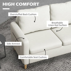 56" 2 Seat Sofa, Modern Love Seats Furniture, Upholstered 2 Seater Couch with Side Pockets, Solid Wood Frame, White