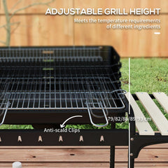 Charcoal Barbecue Grill with Adjustable Grill Height, Portable BBQ Trolley with Ash Catcher and Wheels, Black