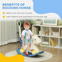 4 in 1 Kids Rocking Horse w/ Detachable Balance Board & Push Handel, Blue