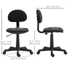 Small Desk Chair, Armless Office Chair with Adjustable Height, 360° Swivel Wheels, Low Back for Small Spaces, Black
