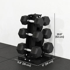 Hex Dumbbell Weight Set with Vertical Rack, 120lbs Rubber-Coated Dumbbells with Non-Slip Handles